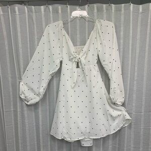 EXLURA NWOT Tie Front & Back has Smocking‎ Open Back Long Sleeve Dress Size S